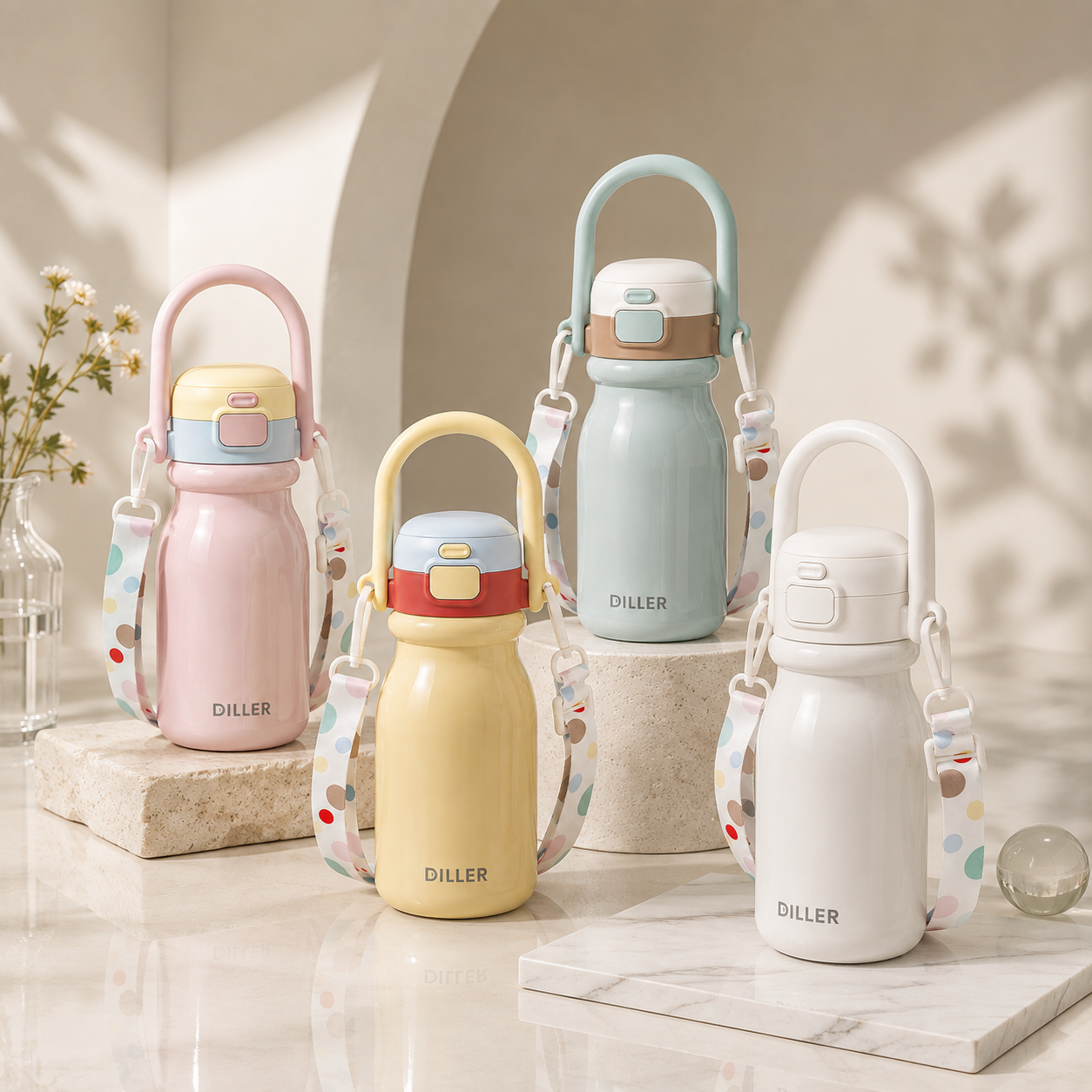 DILLER 520ml Insulated Carry Bottle with Strap | SUS316 Stainless Steel