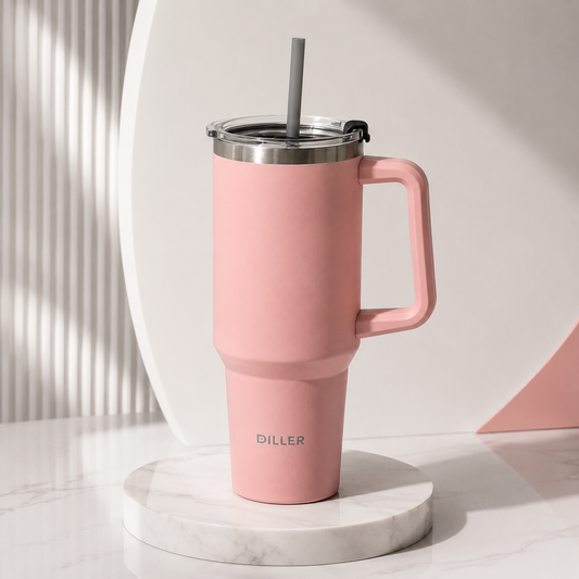 DILLER 1300ml Insulated Travel Tumbler with Handle & Straw | SUS304 Stainless Steel