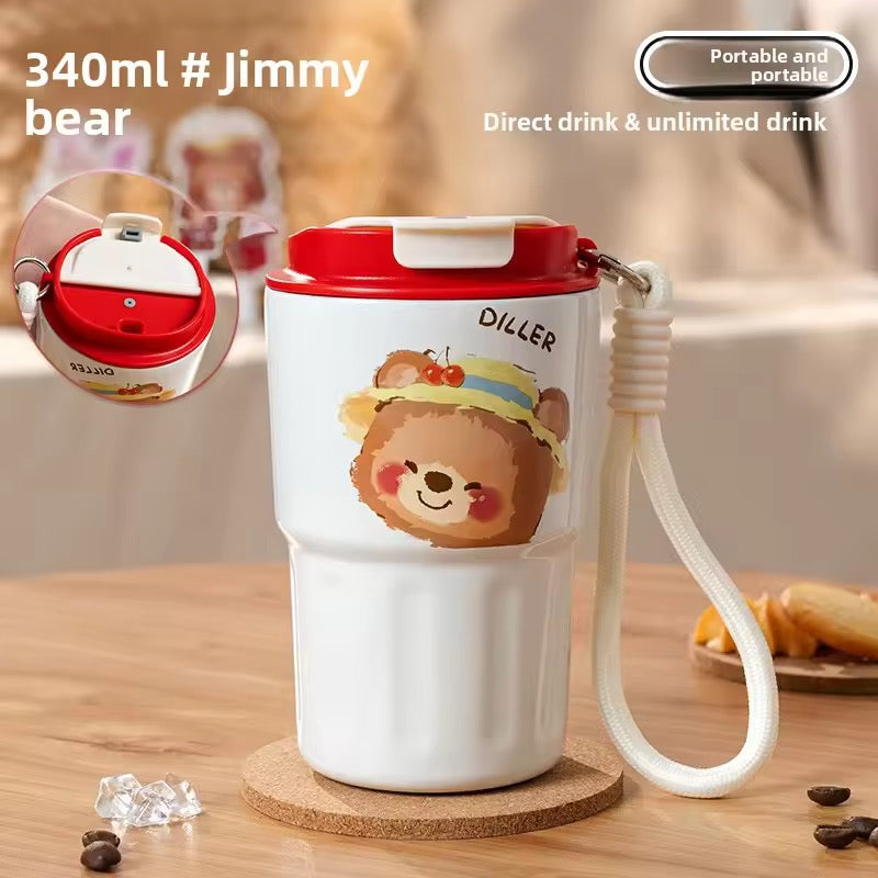 DILLER 340ml Mini Insulated Tumbler | SUS304 Stainless Steel | Pink Bunny & Red Bear