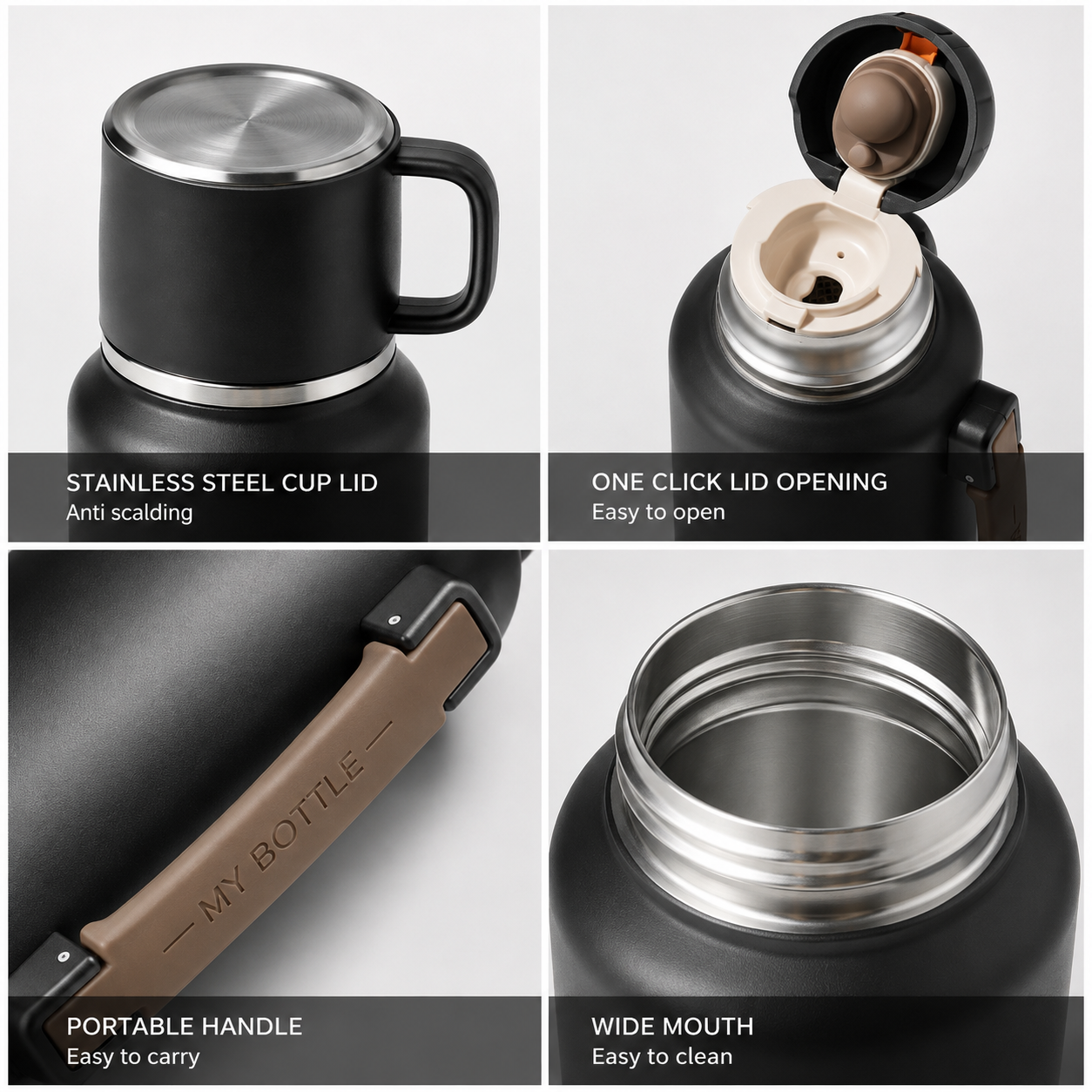 DILLER 800ML & 1000ML Insulated Thermos Flask with Cup | SUS316 Stainless Steel