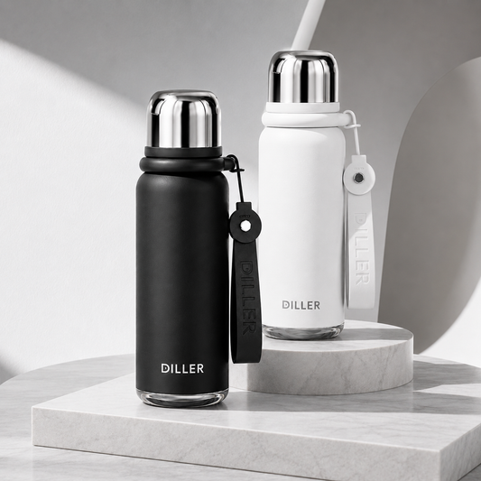 DILLER 580ML Vacuum Insulated Thermos Bottle 316L Stainless Steel 6-Layer Insulation with Carry Strap