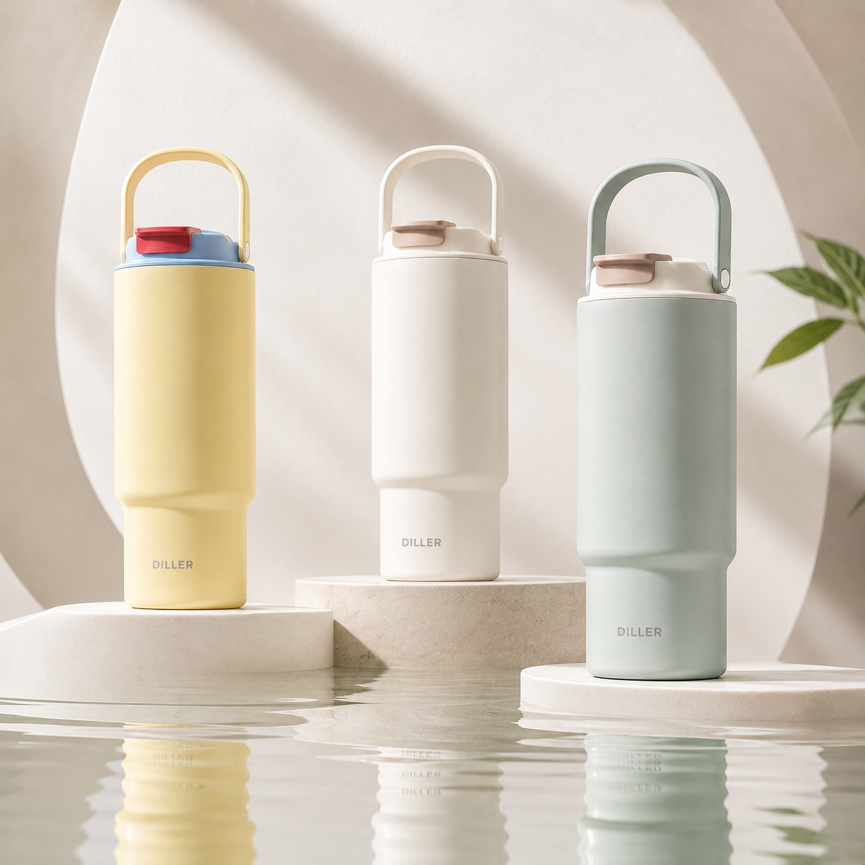 DILLER 920ml Ceramic Coated Insulated Travel Tumbler with Tea Filter | SUS316 Stainless Steel | White, Green & Yellow
