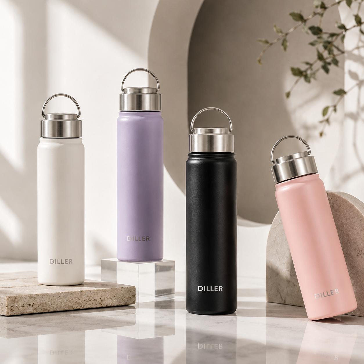 DILLER Insulated Stainless Steel Water Bottle with Carry Handle | SUS304
