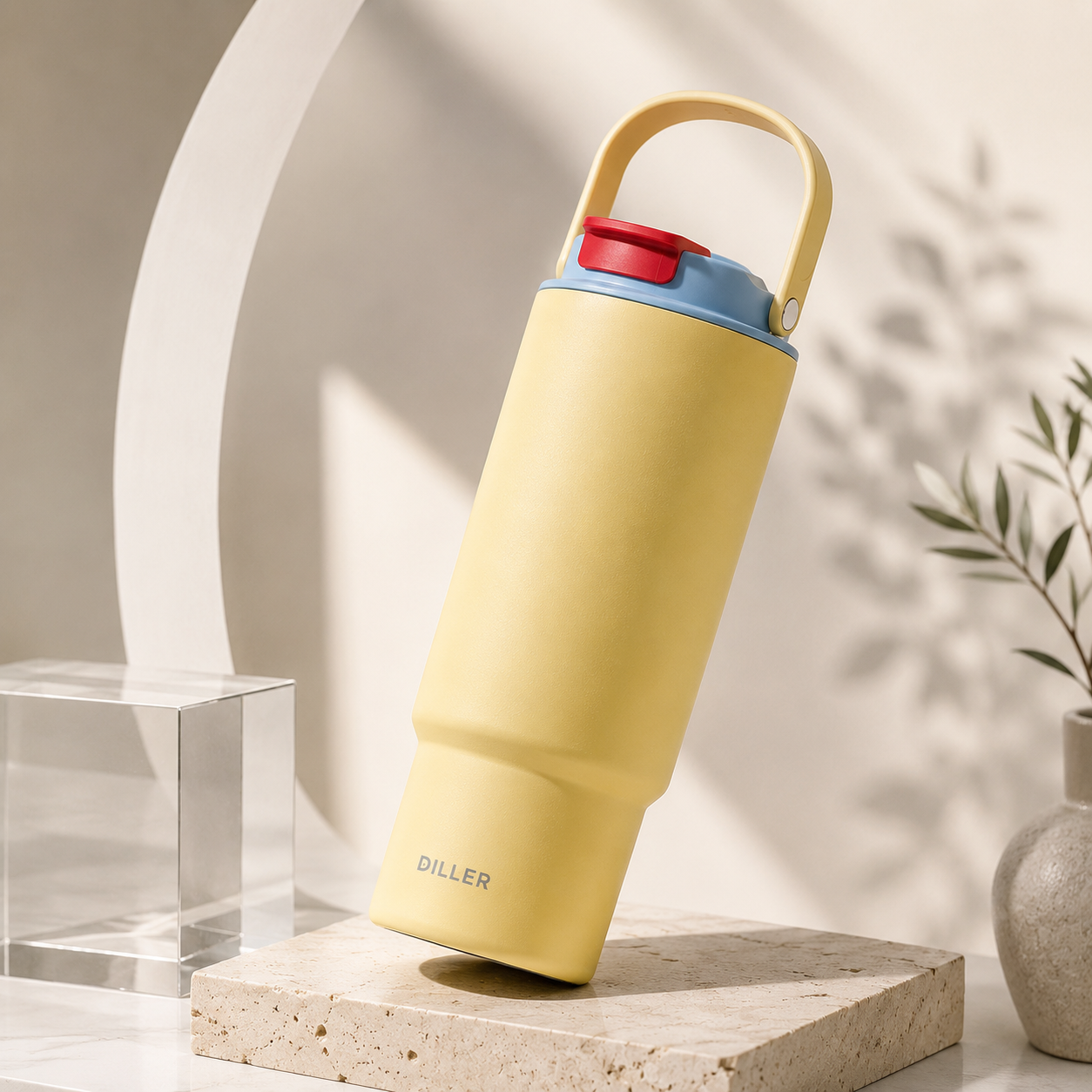 DILLER 920ml Ceramic Coated Insulated Travel Tumbler with Tea Filter | SUS316 Stainless Steel | White, Green & Yellow