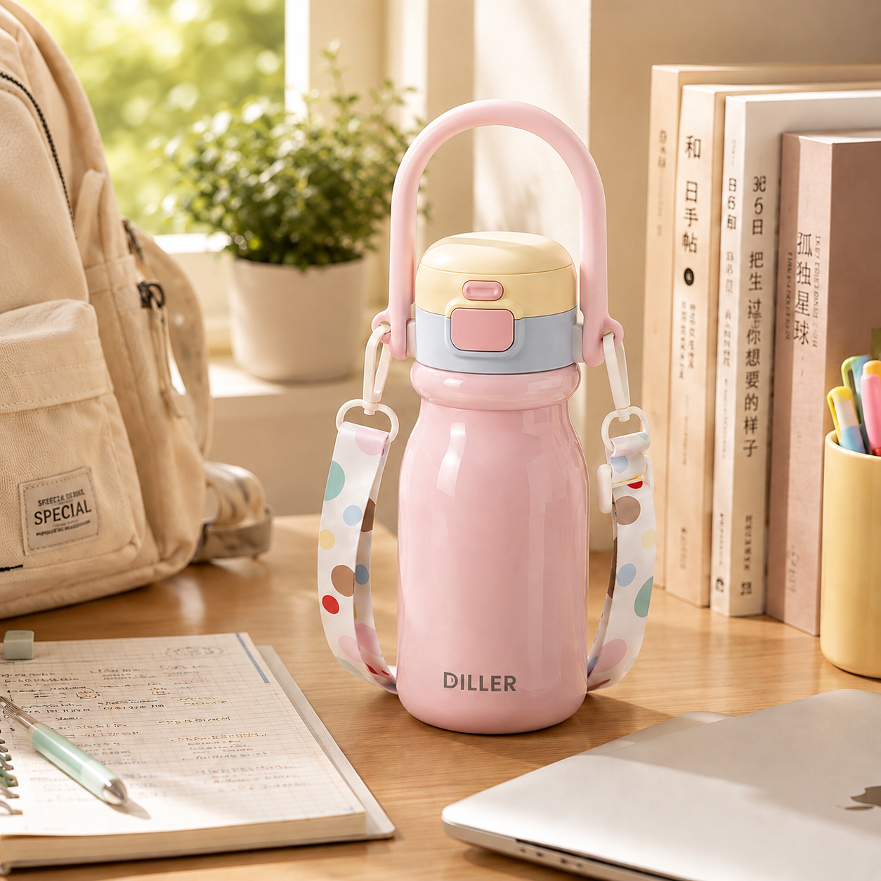 DILLER 520ml Insulated Carry Bottle with Strap | SUS316 Stainless Steel
