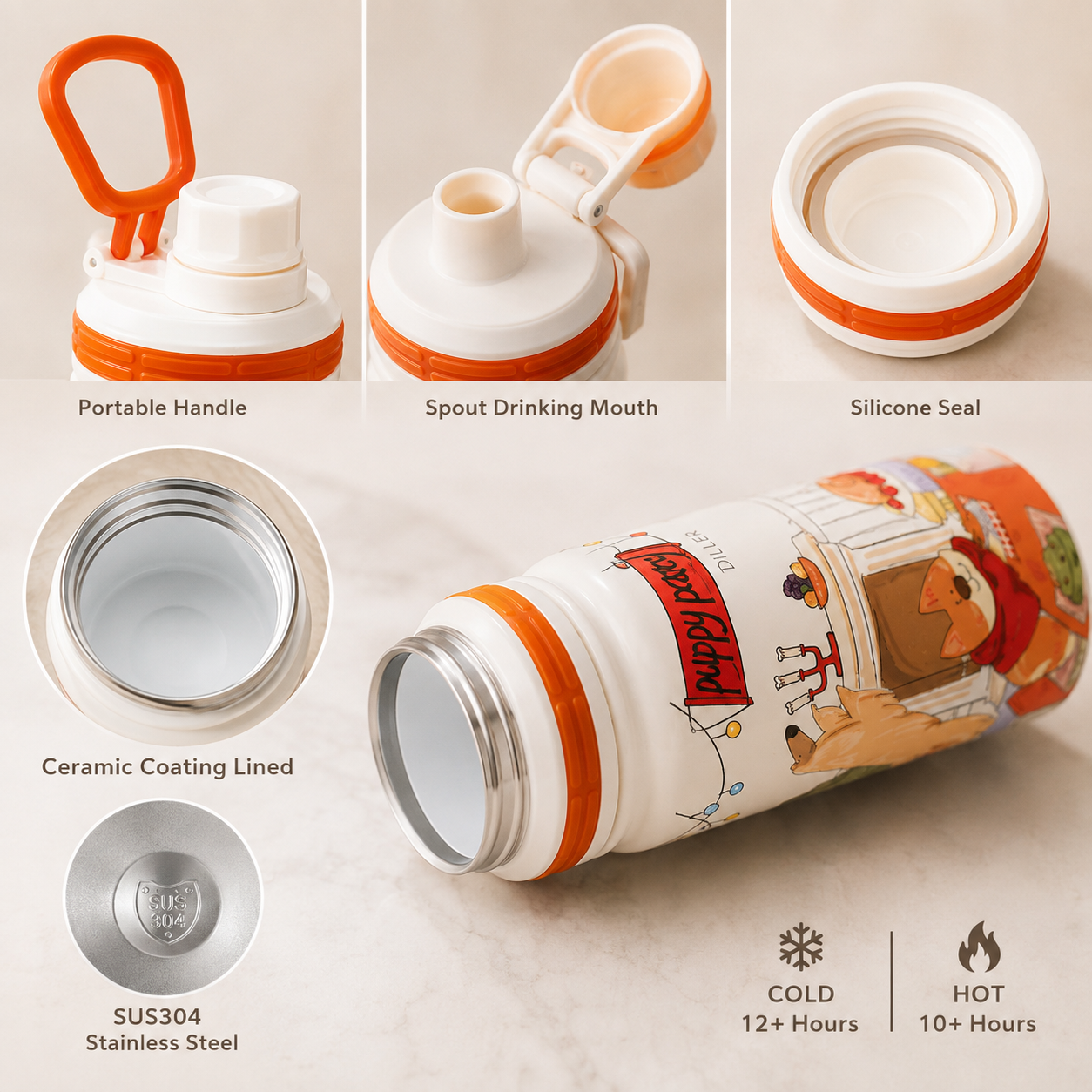 DILLER 500ML Ceramic-Lined Insulated Water Bottle | SUS304 Stainless Steel