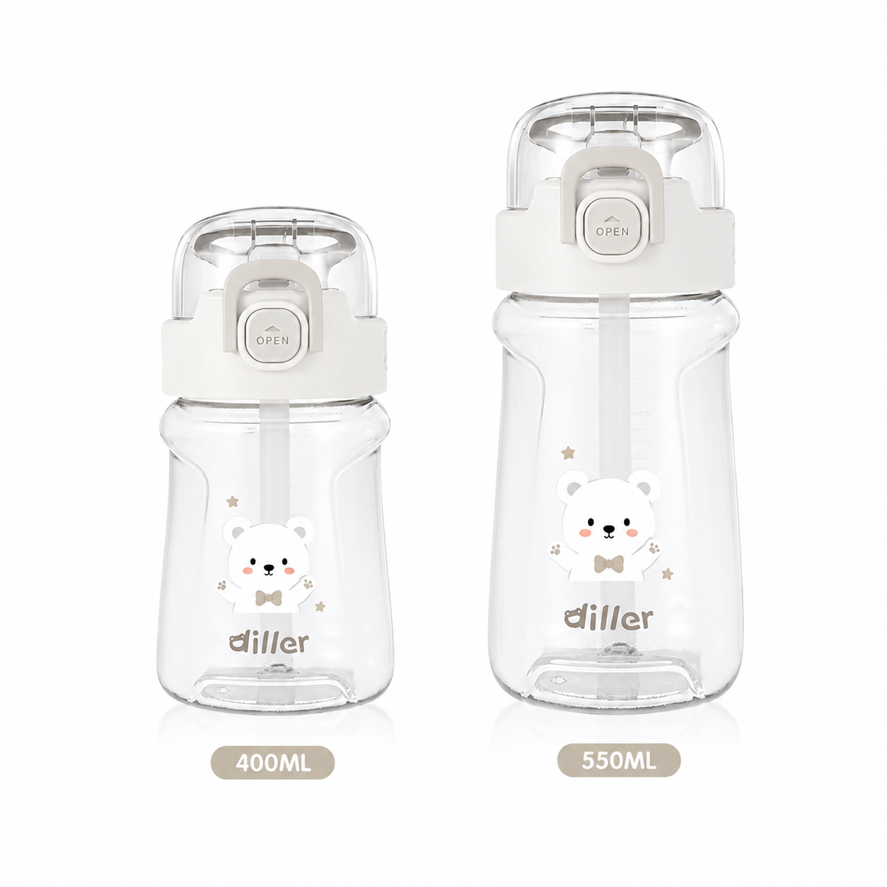 DILLER Kids Tritan Straw Water Bottle 400ml/550ml | BPA Free Leak Proof | School Water Bottle with Straw & Strap