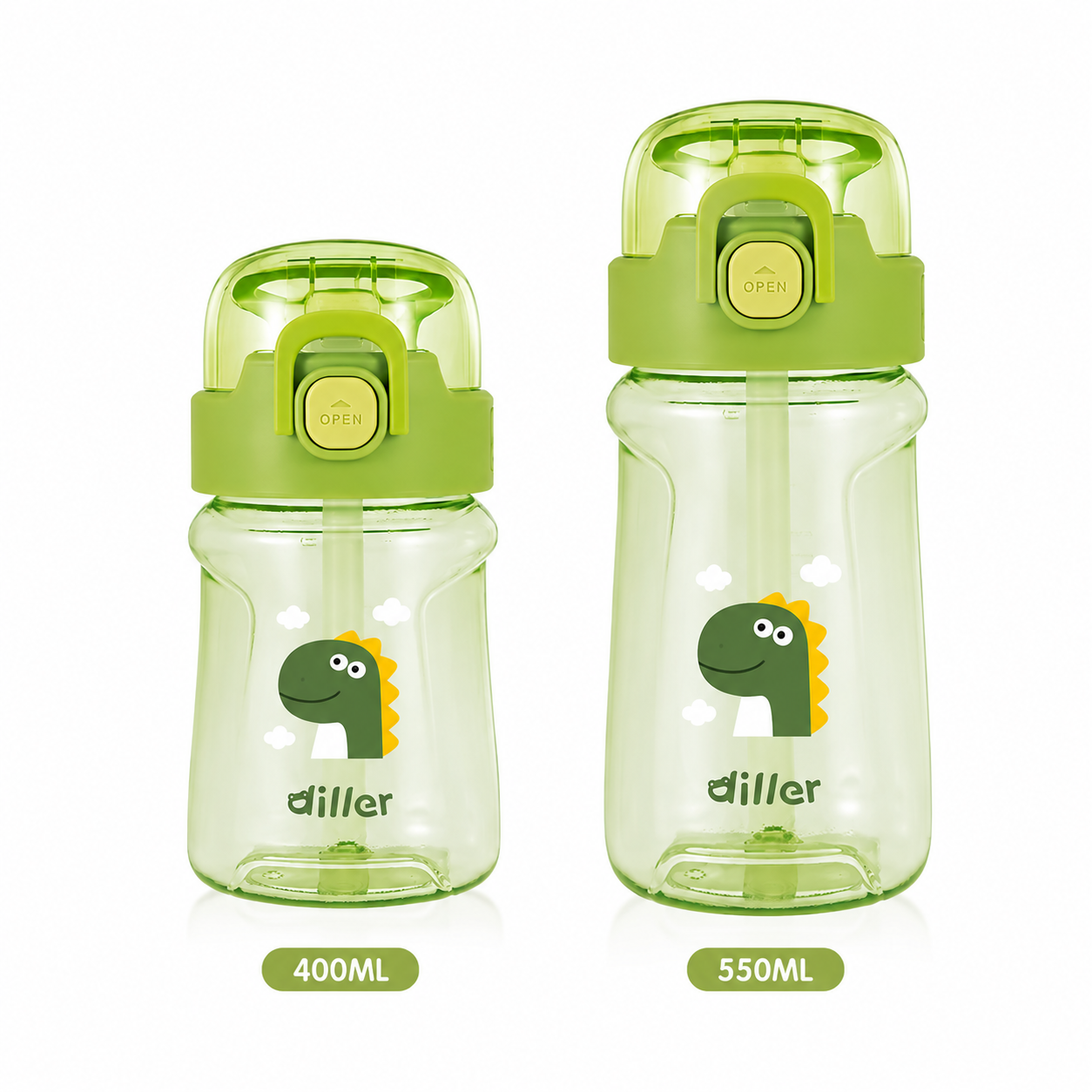 DILLER Kids Tritan Straw Water Bottle 400ml/550ml | BPA Free Leak Proof | School Water Bottle with Straw & Strap