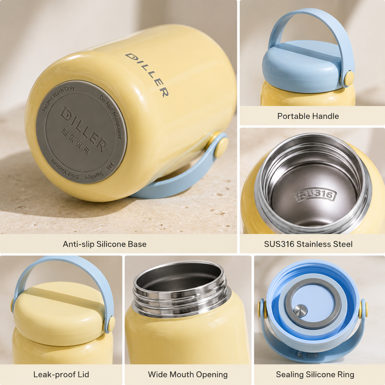 DILLER 280ML Insulated Bottle with Carry Handle | SUS316 Stainless Steel
