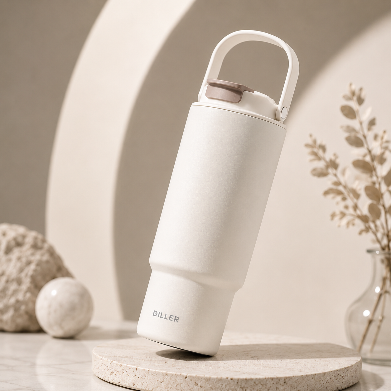 DILLER 920ml Ceramic Coated Insulated Travel Tumbler with Tea Filter | SUS316 Stainless Steel | White, Green & Yellow