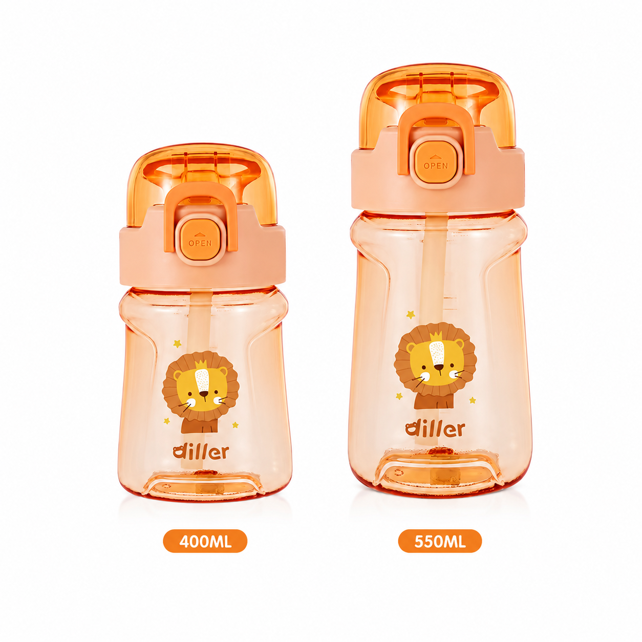 DILLER Kids Tritan Straw Water Bottle 400ml/550ml | BPA Free Leak Proof | School Water Bottle with Straw & Strap