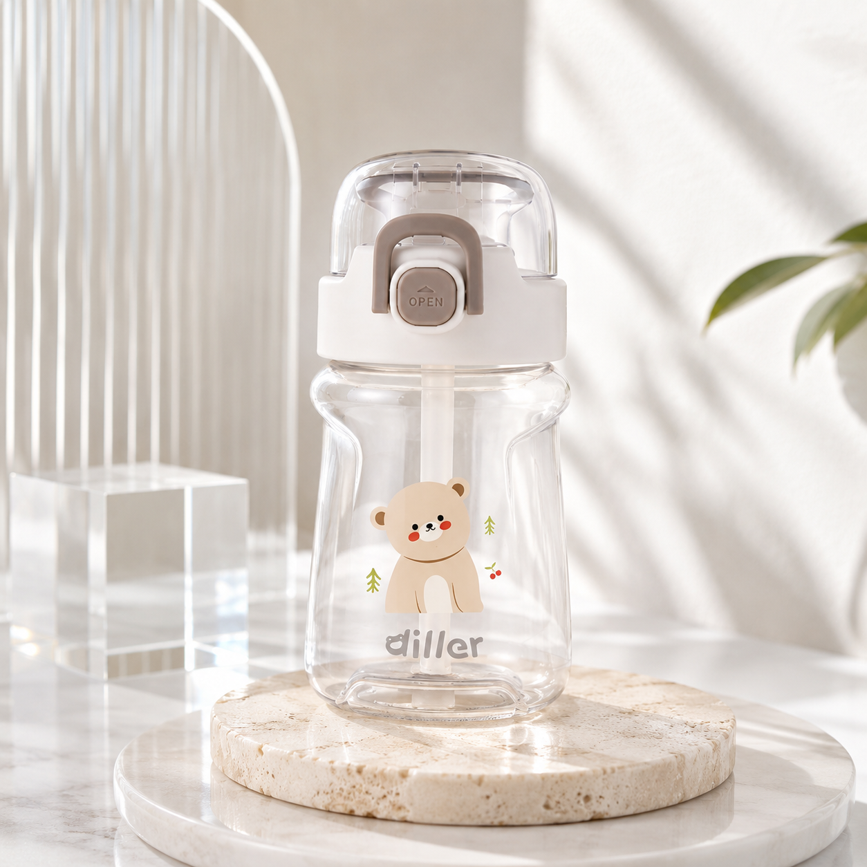 DILLER Kids Tritan Straw Water Bottle 400ml/550ml | BPA Free Leak Proof | School Water Bottle with Straw & Strap