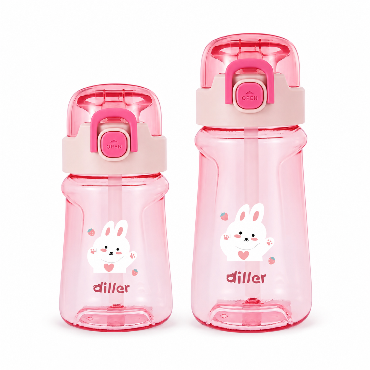 DILLER Kids Tritan Straw Water Bottle 400ml/550ml | BPA Free Leak Proof | School Water Bottle with Straw & Strap
