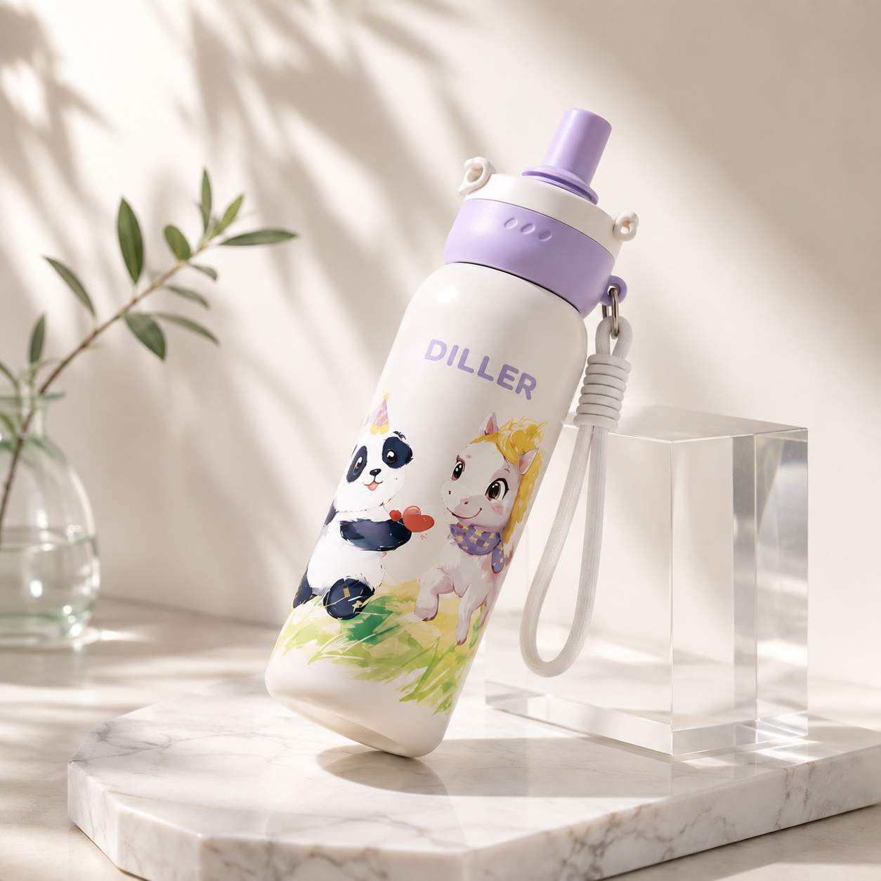 DILLER 680ml Kids Vacuum Insulated Bottle with Straw | SUS316L Stainless Steel | Blue Moon & Starwish Pony