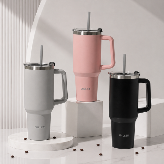 DILLER 1300ml Insulated Travel Tumbler with Handle & Straw | SUS304 Stainless Steel